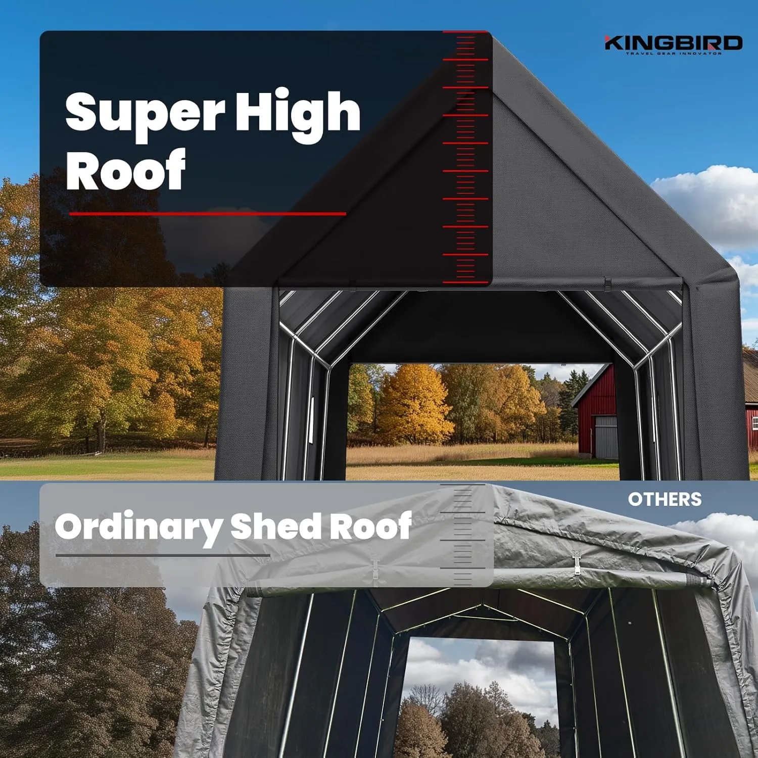 KING BIRD 10' x 20' x 10.8' Heavy Duty Anti-Snow Carport for SUV, Full-Size Truck and Boat, Outdoor Car Canopy Boat Shelter with Reinforced Ground Bars-Dark Gray