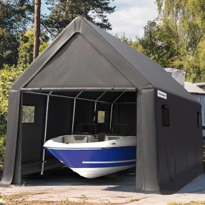 KING BIRD 10' x 20' x 10.8' Heavy Duty Anti-Snow Carport for SUV, Full-Size Truck and Boat, Outdoor Car Canopy Boat Shelter with Reinforced Ground Bars-Dark Gray