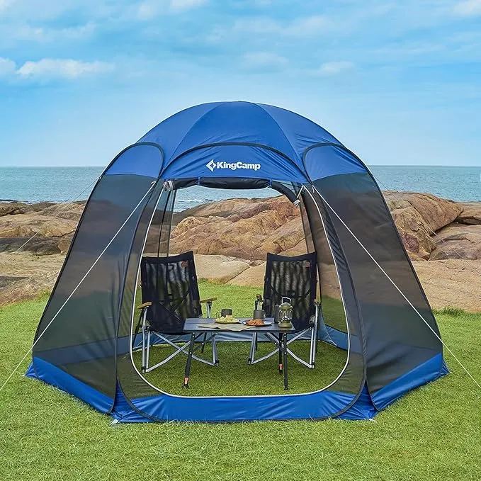 KingCamp POP UP Screen House Tent 10x7 FT Mesh Canopy Tent for 4-6 People Family and Outdoor Gatherings Stable Structure, UV Protection, Blue