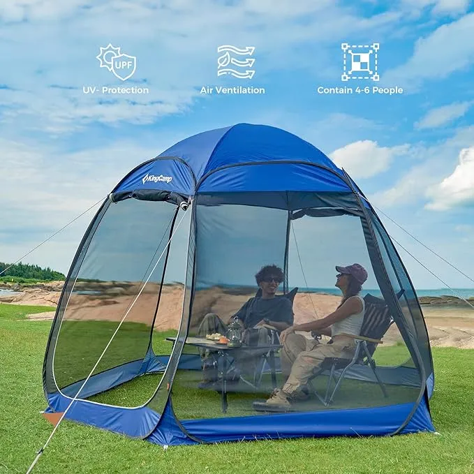 KingCamp POP UP Screen House Tent 10x7 FT Mesh Canopy Tent for 4-6 People Family and Outdoor Gatherings Stable Structure, UV Protection, Blue