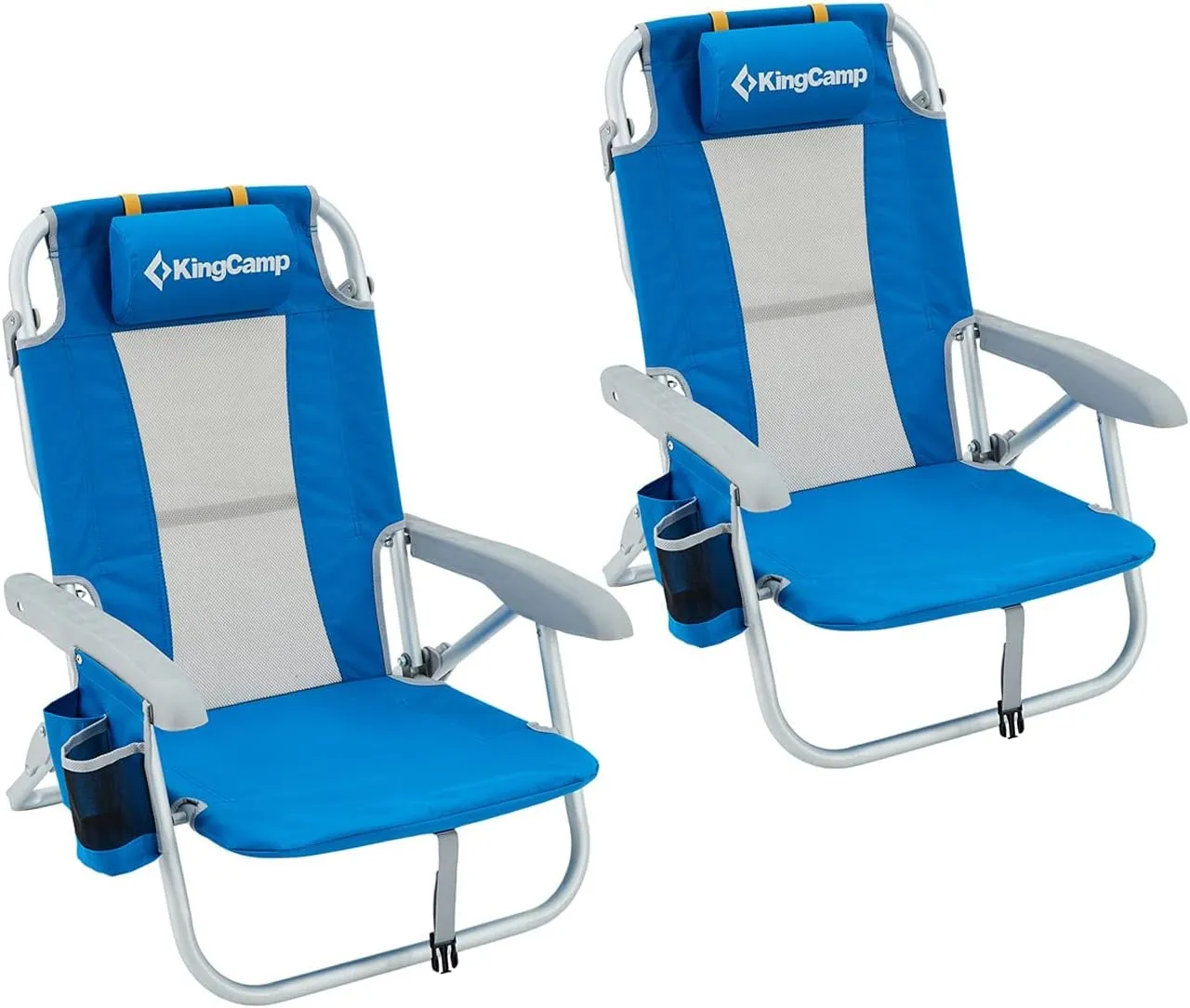 KingCamp Reclining Beach Chairs 2 Pack, Adjustable Backpack Beach Chairs Portable Folding with 3 Positions, Carrying Straps for Outdoor Lawn Camping Sand Travel Concert Festival, Blue