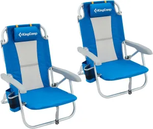 KingCamp Reclining Beach Chairs 2 Pack, Adjustable Backpack Beach Chairs Portable Folding with 3 Positions, Carrying Straps for Outdoor Lawn Camping Sand Travel Concert Festival, Blue