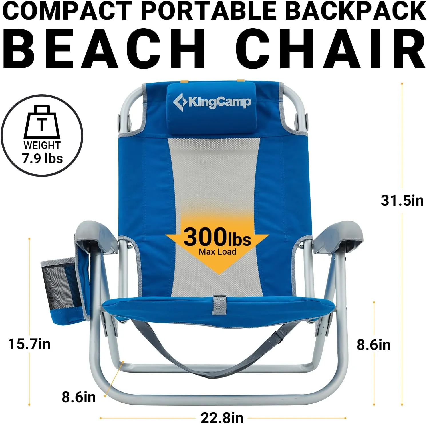 KingCamp Reclining Beach Chairs 2 Pack, Adjustable Backpack Beach Chairs Portable Folding with 3 Positions, Carrying Straps for Outdoor Lawn Camping Sand Travel Concert Festival, Blue