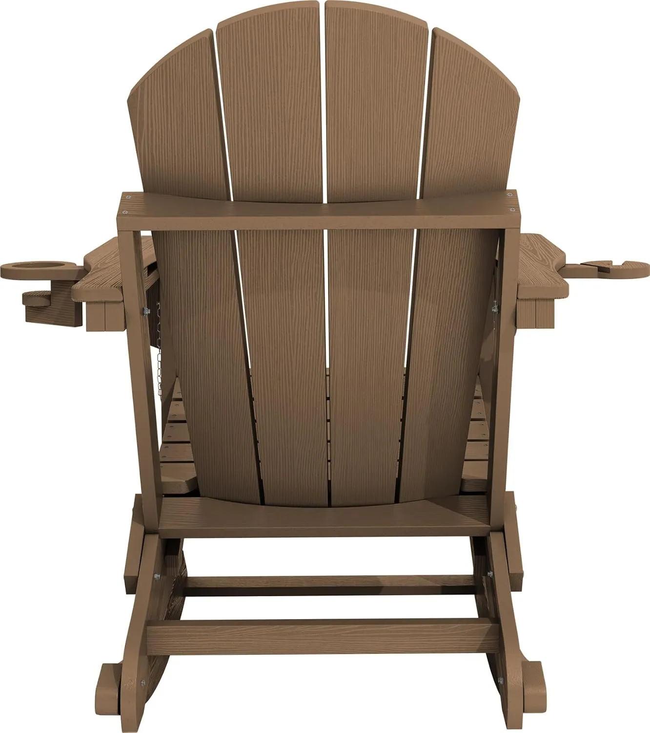 KINGYES Adirondack Rocking Chair with Retractable Ottoman and Cup Holders, HDPE Adirondack Rocker Patio Rocking Chair for Porch, Patio, Balcony, Brown
