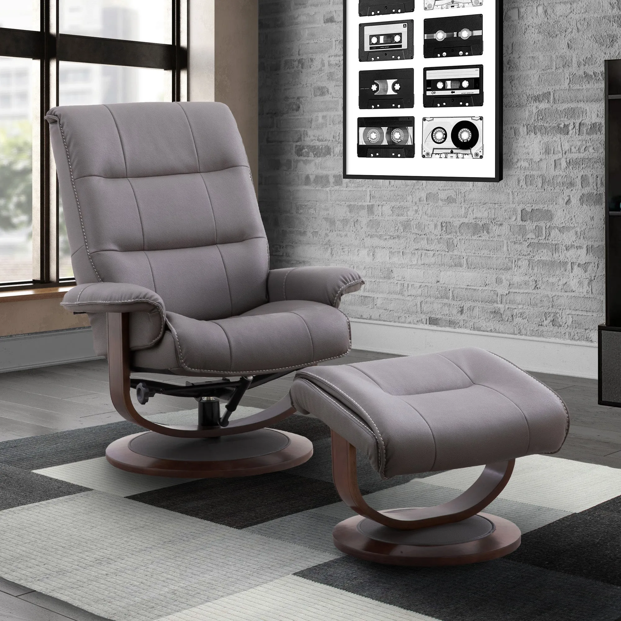KNIGHT - HAZE Manual Reclining Swivel Chair and Ottoman