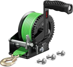 Kolvoii 1200lbs Boat Trailer Winch with 26FT Strap, Portable Hand Crank Winch 2-Way Ratchet 4:1 Gear Ratio, Comfortable Handle for Boat, Trailer, Marine, and Jet Ski - Green