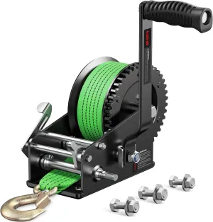 Kolvoii 3500lbs Boat Trailer Winch with 33FT Strap, Heavy Duty Hand Winch 2-Way Ratchet 4:1/8:1 Gear Ratio, Comfortable Handle for Boat, Trailer, Marine, and Jet Ski - Green