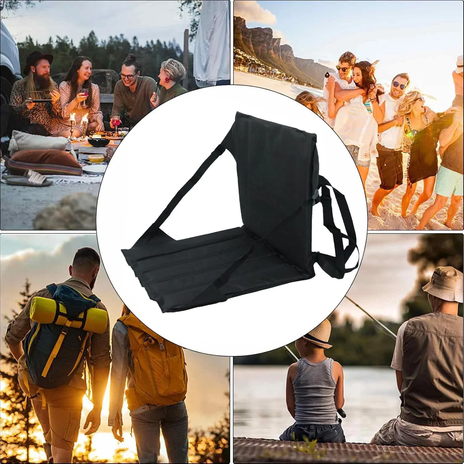 LAFANDE Portable Stadium Seat Cushion, Garden Chair Cushions with Backs, Outdoor Folding Padded Floor Chair, Lightweight Stadium Bleacher Seat for Sporting Events, Camping, Beach