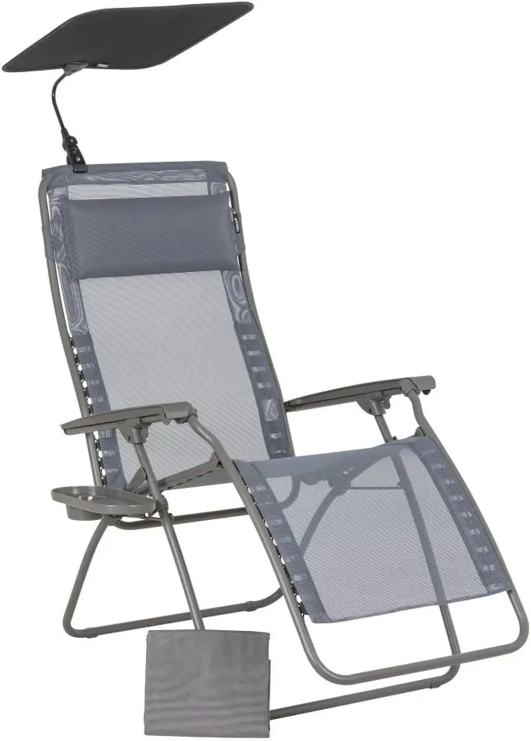 LAFUMA Zen Edition Adjustable Relaxation Chair, Batyline Iso Fabric, Multi-Position Armchair with Cup Holder, Sunshade and Protective Cover, Grey