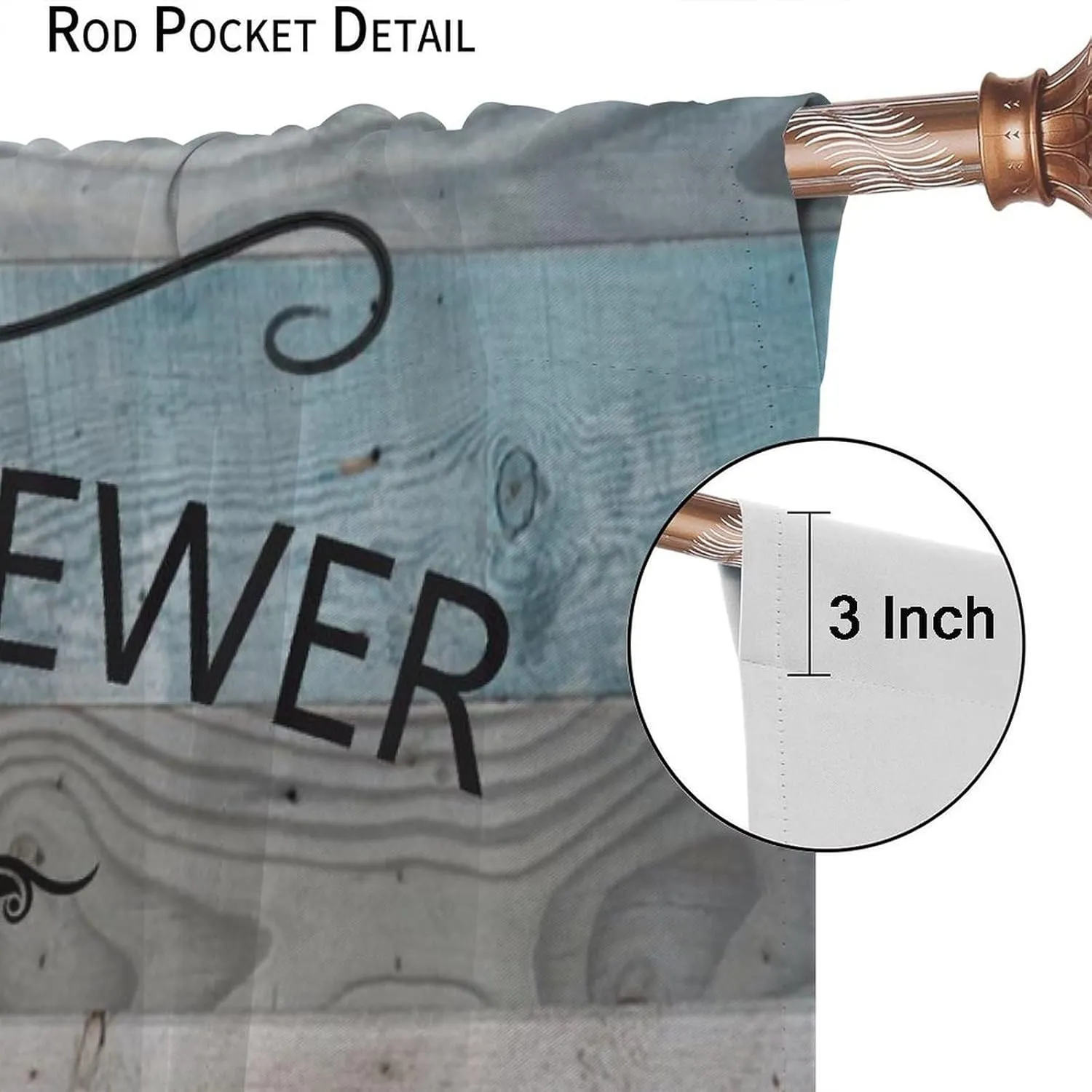 Lake Life Curtains, Rustic Lakeside Cabin Fishing Camping Inspirational Quotes Print Window Treatment for Kitchen Bedroom Living Room Dinning Room Drapes, 42x45 Inch