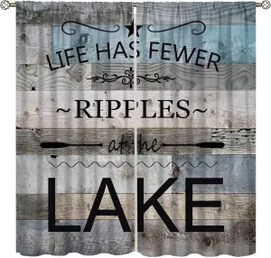 Lake Life Curtains, Rustic Lakeside Cabin Fishing Camping Inspirational Quotes Print Window Treatment for Kitchen Bedroom Living Room Dinning Room Drapes, 42x45 Inch