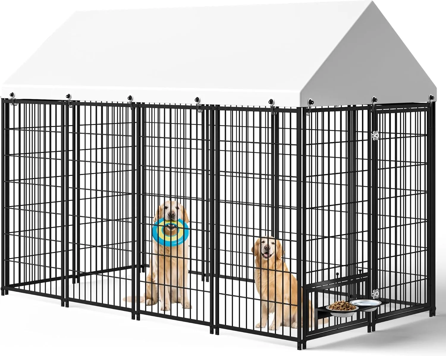 Large Dog Kennel Outside - 7.9 x 4.1 x 5.9 ft Dog Outdoor Kennel with Roof, Outside Dog kennels with Rotating Feeding Bowls, Big Dog Kennel for Dogs