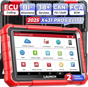 LAUNCH PROS Elite X431 Bidirectional ECU Coding Active Tests Scan Tool, 38  Resets Full System Scanner, CAN FD DoIP FCA SGW, V.A.G Guided