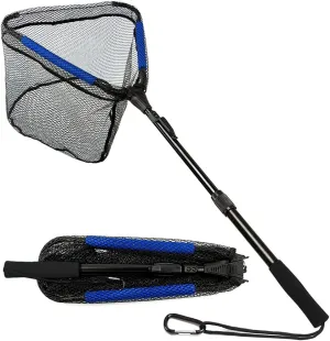 LBW Collapsible Rubber Fishing Net with Handle, Folding Kayak Net for Freshwater or Saltwater, Portable Landing Net for Trout, Catfish, Bass