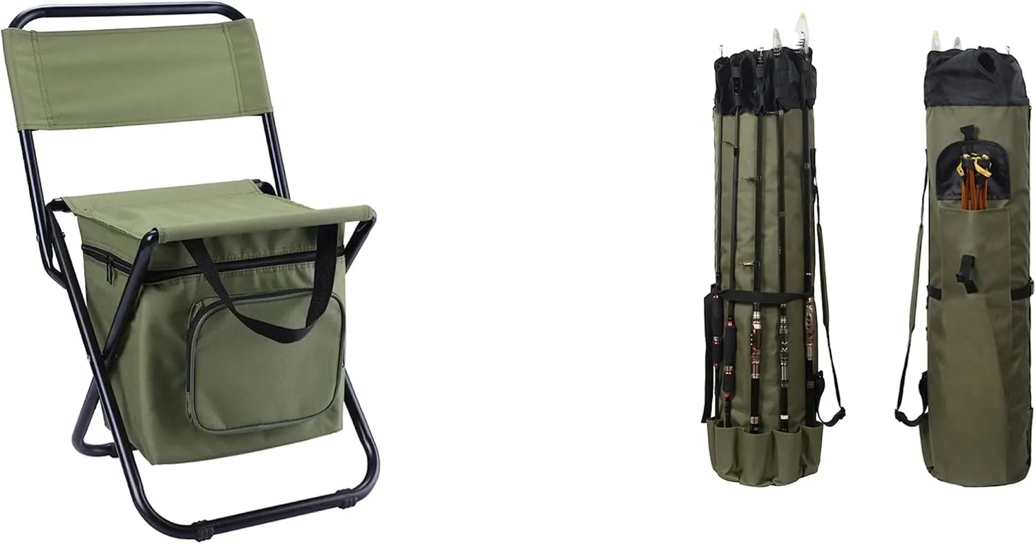 LEADALLWAY Fishing Chair with Cooler Bag and Fishing Rod Bag