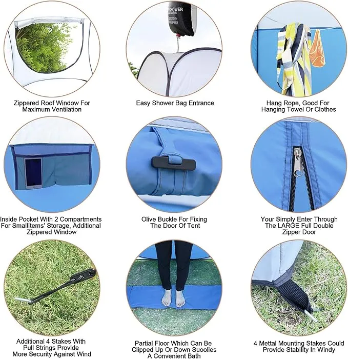 Leader Accessories Pop Up Shower Tent Dressing Changing Tent Pod Toilet Tent 4' x 4' x 78"(H) Big Size (Blue)