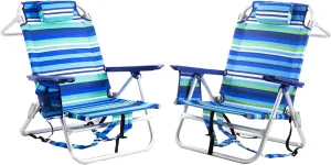 LEMBERI Backpack Beach Chairs for Adults,1/2 Pack Folding Heavy Duty Camping Chair with Large Pockets and Cup Holder,Adjustable high Beach Lounge Chair with Towel Rack for Outdoor (2, Deep Blue)