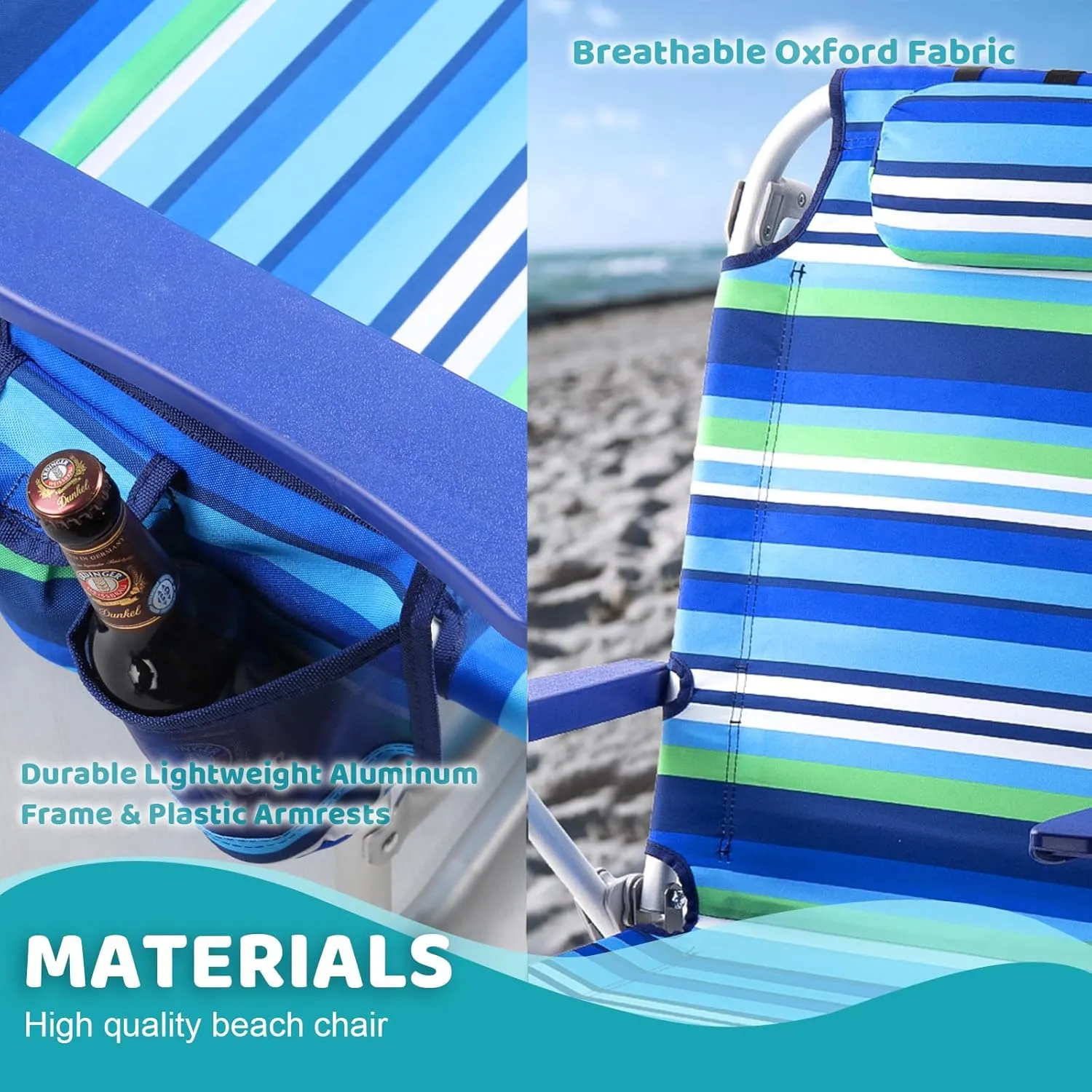 LEMBERI Backpack Beach Chairs for Adults,1/2 Pack Folding Heavy Duty Camping Chair with Large Pockets and Cup Holder,Adjustable high Beach Lounge Chair with Towel Rack for Outdoor (2, Deep Blue)
