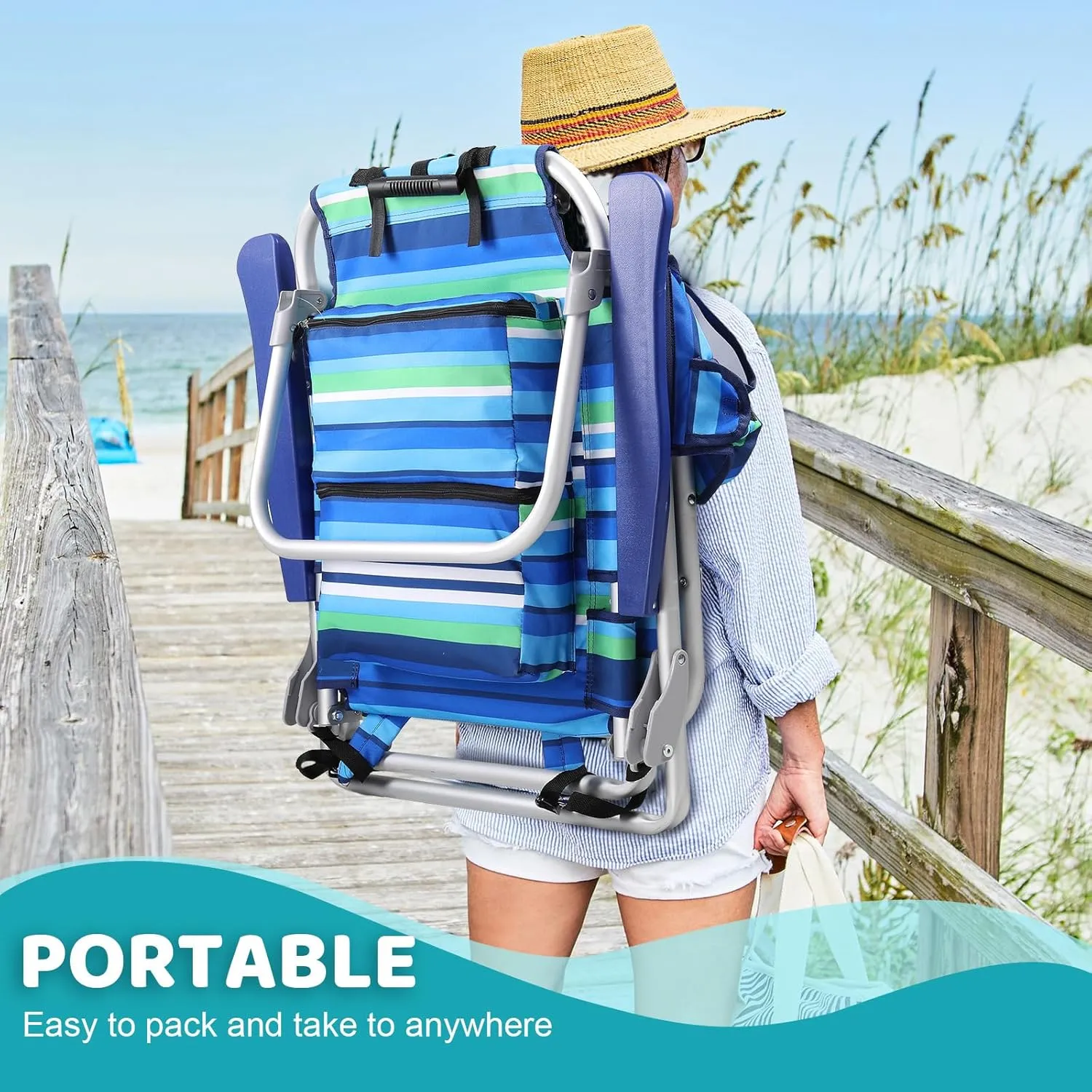 LEMBERI Backpack Beach Chairs for Adults,1/2 Pack Folding Heavy Duty Camping Chair with Large Pockets and Cup Holder,Adjustable high Beach Lounge Chair with Towel Rack for Outdoor (2, Deep Blue)