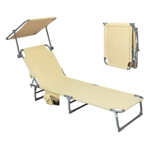 Levede Foldable Lounge Chairs with Canopy Khaki-QLD_Metro