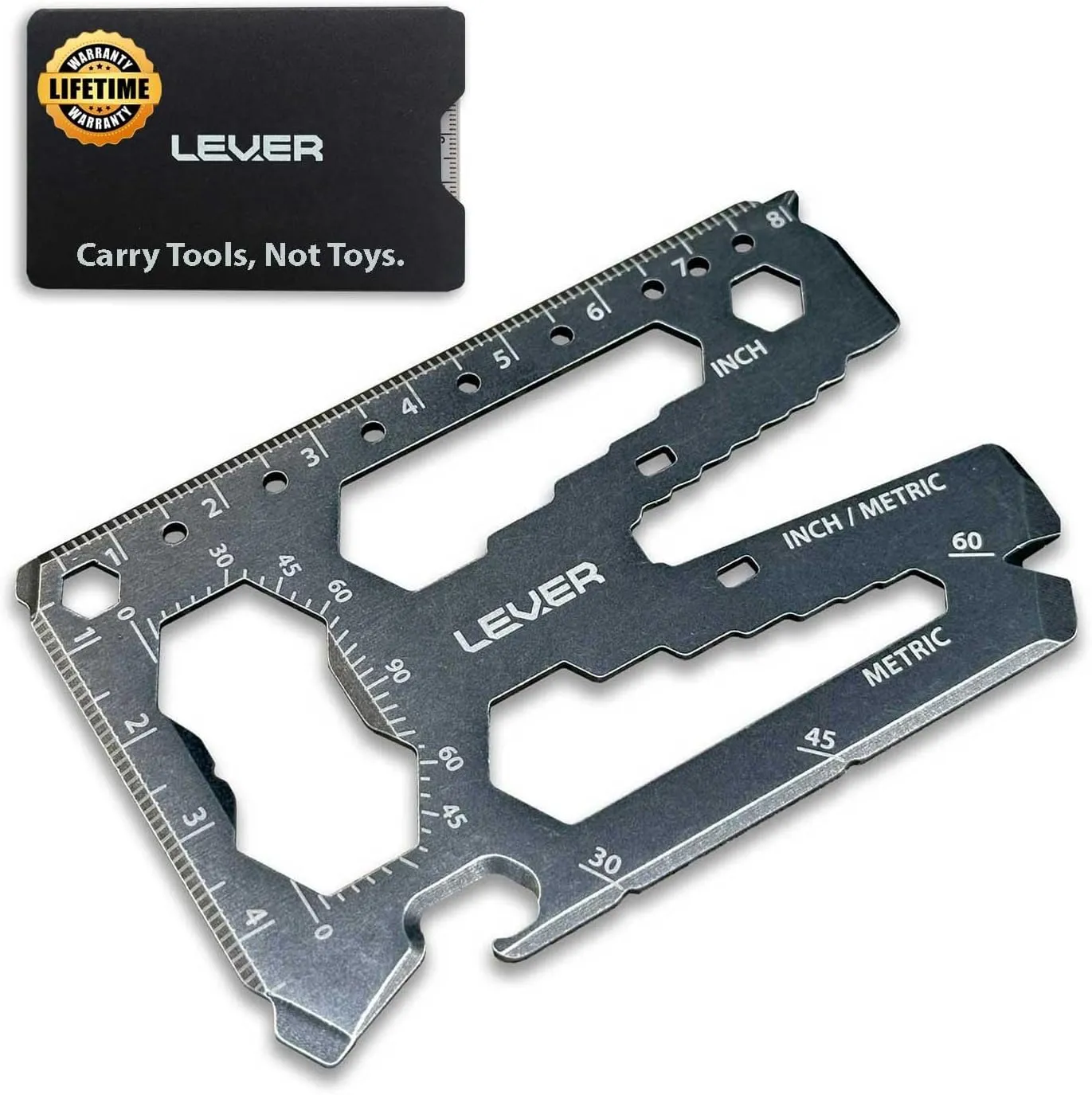 Lever Gear Toolcard Pro - 40 in 1 Credit Card Multitool. Slim, Minimalist Survival Card Wallet Tool Card. TSA Approved Multitool Card Pocket Tool. (Stonewash, Single)