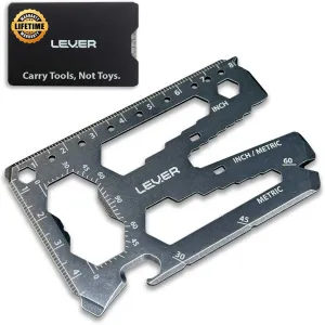 Lever Gear Toolcard Pro - 40 in 1 Credit Card Multitool. Slim, Minimalist Survival Card Wallet Tool Card. TSA Approved Multitool Card Pocket Tool. (Stonewash, Single)