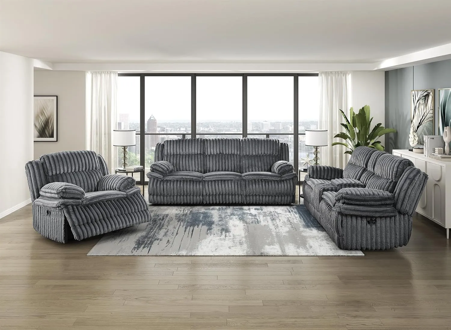 Lexicon Goodland Corduroy Dbl Rclng Love Seat with Center Console in Dark Gray