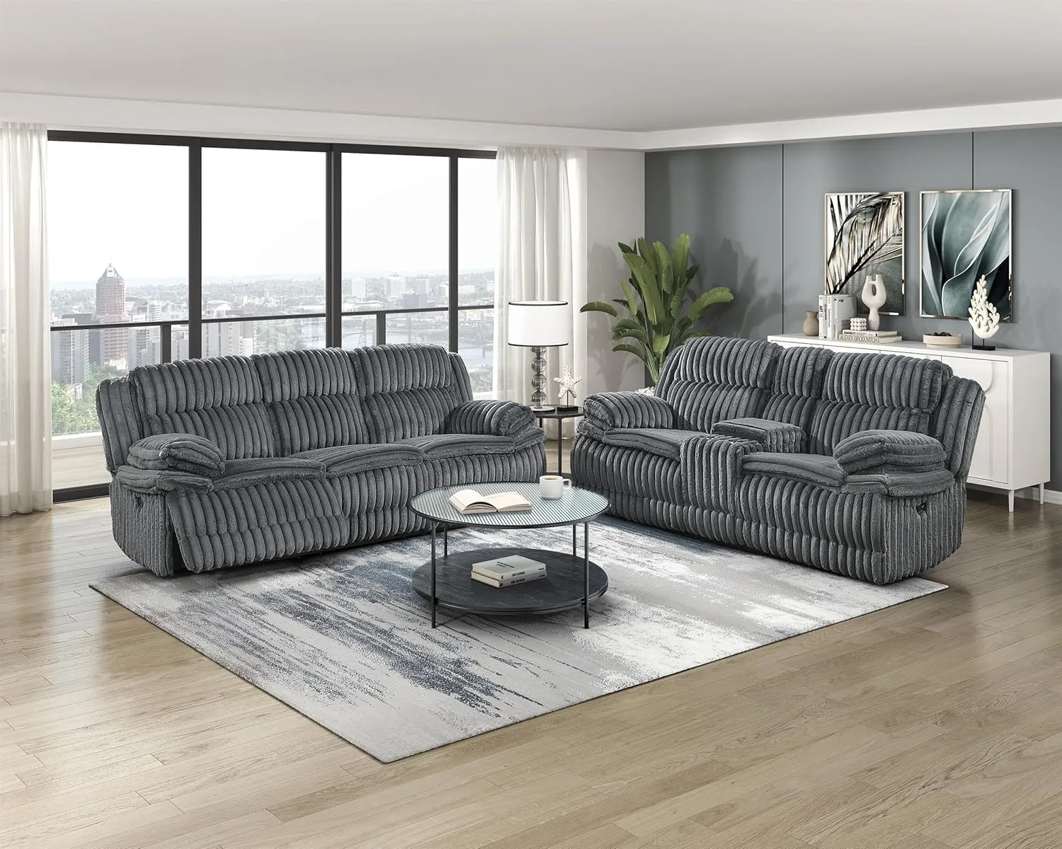 Lexicon Goodland Corduroy Dbl Rclng Love Seat with Center Console in Dark Gray