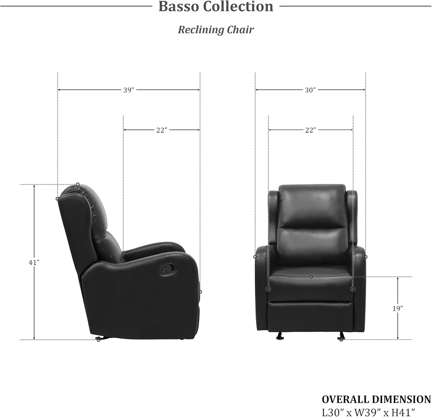 Lexicon Manual Glider Recliner Chair, Reclining Sofa Chair, Home Theater Seating, Manual Glider Recliner for Living Room/Office/Apartment, Easy Assembly, Black Faux Leather