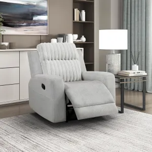 Lexicon Modern Recliner Chair for Living Room, Manual Wall Hugger Textured Microfiber Reclining Chair, Plush Corduroy Channel Seat Back, Manual Recliner, Light Gray​