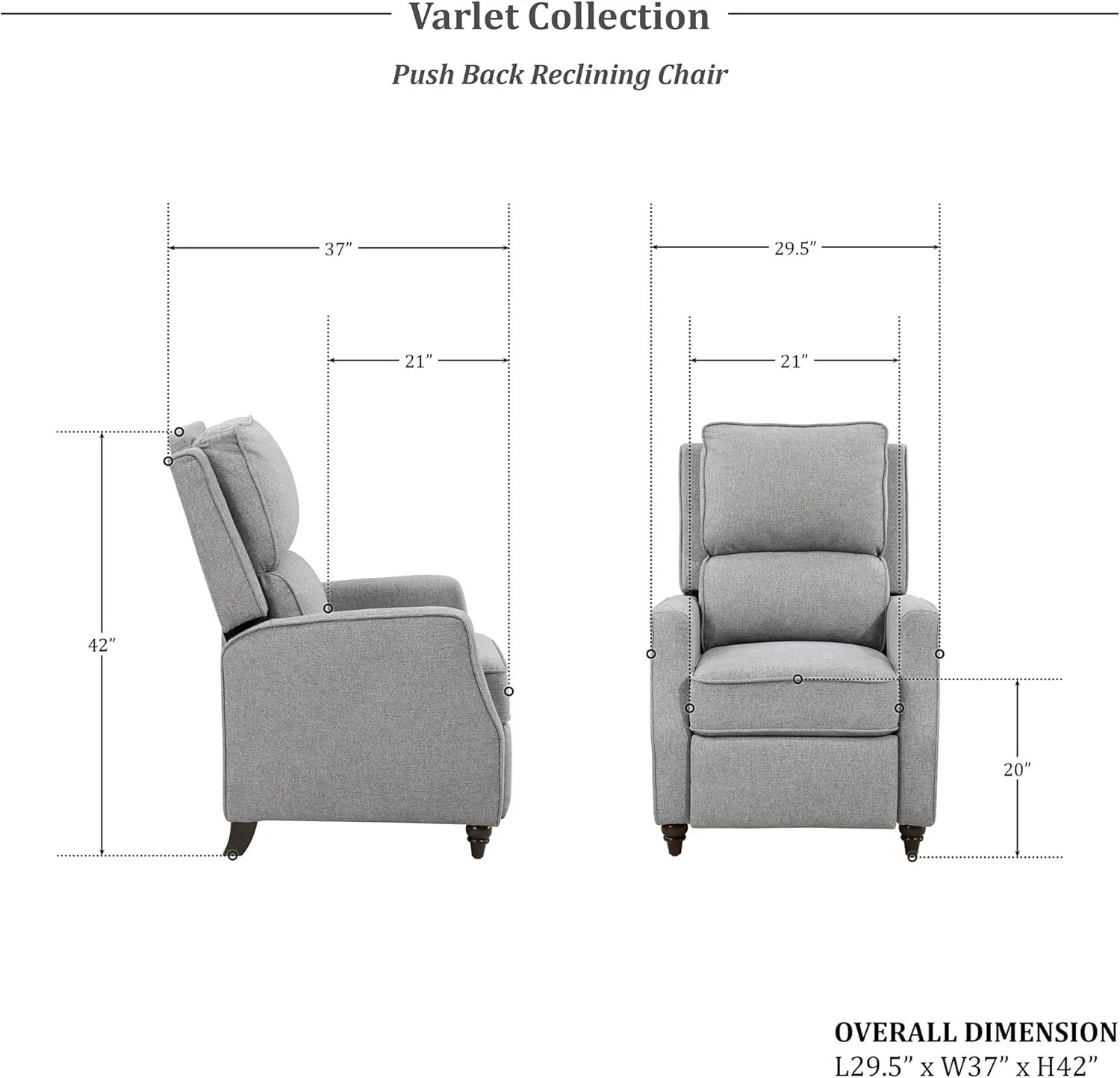 Lexicon Push Back Recliner Chair Living Room, Reclining Sofa Chair, Modern Recliner Sofa Chair, Fabric Recliner Arm Chair for Living Room/Office/Apartment, Gray