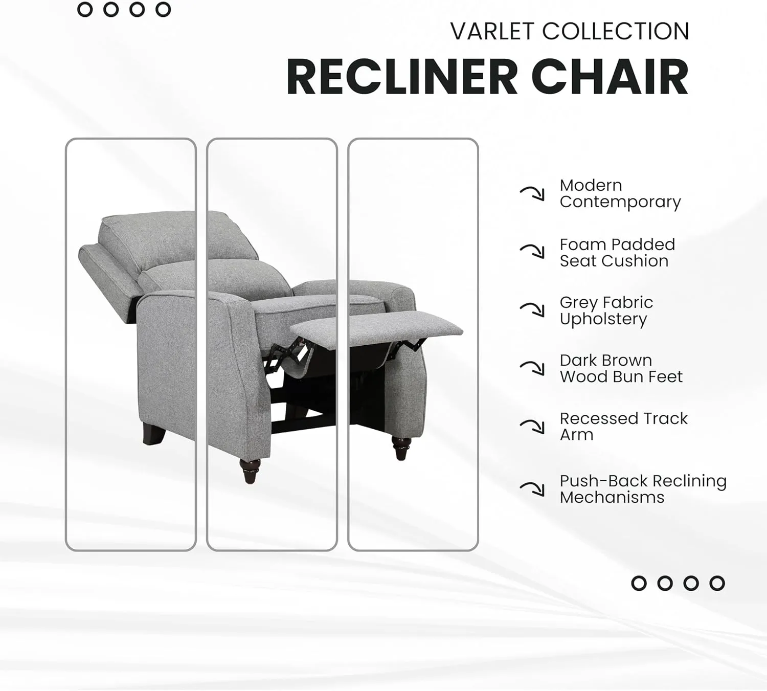Lexicon Push Back Recliner Chair Living Room, Reclining Sofa Chair, Modern Recliner Sofa Chair, Fabric Recliner Arm Chair for Living Room/Office/Apartment, Gray