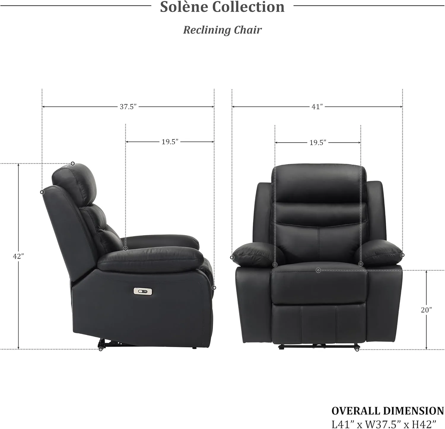 Lexicon Recliner Chair Living Room Leather Reclining Sofa Chair, Home Theater Seating, Wall Hugger Recliner, Power Recliner Sofa Chair for Living Room/Office/Apartment, Black