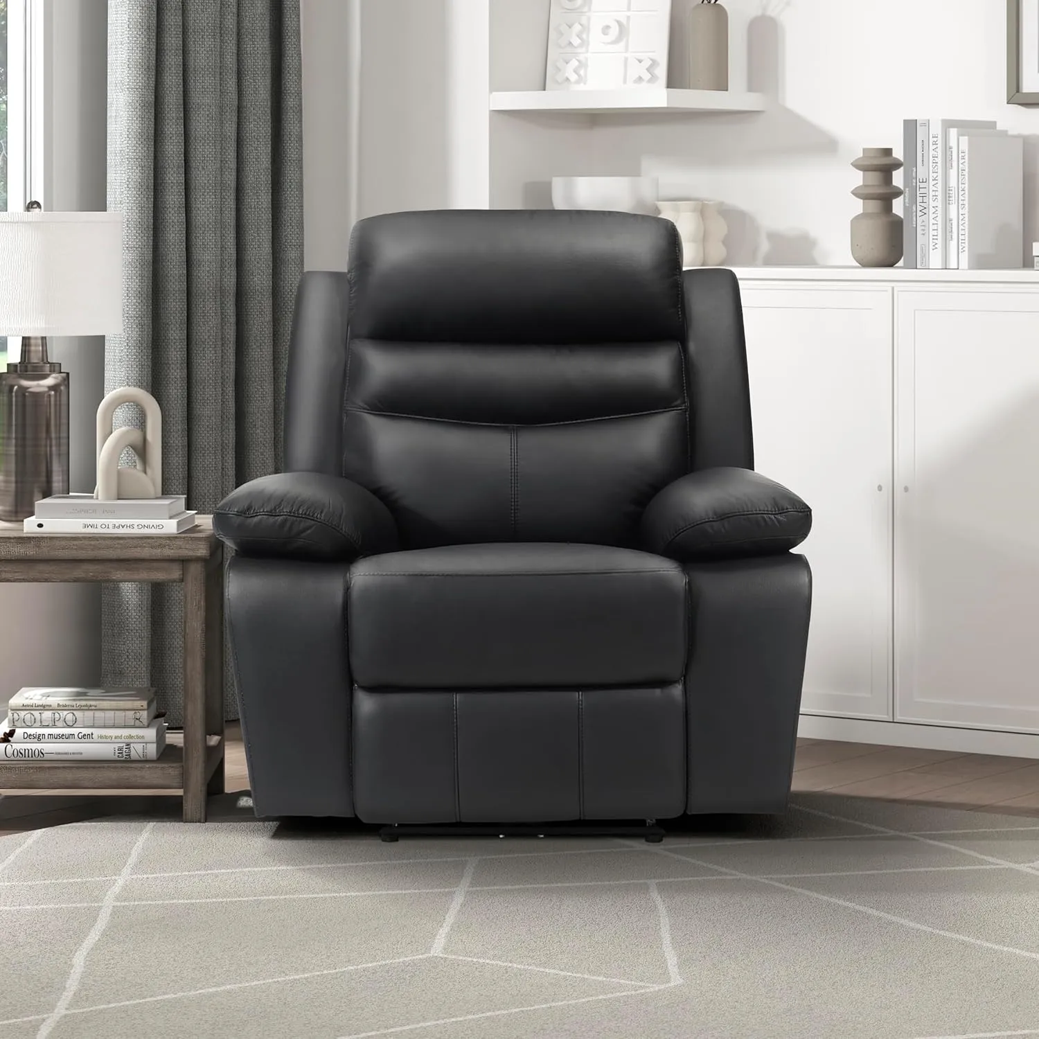 Lexicon Recliner Chair Living Room Leather Reclining Sofa Chair, Home Theater Seating, Wall Hugger Recliner, Power Recliner Sofa Chair for Living Room/Office/Apartment, Black