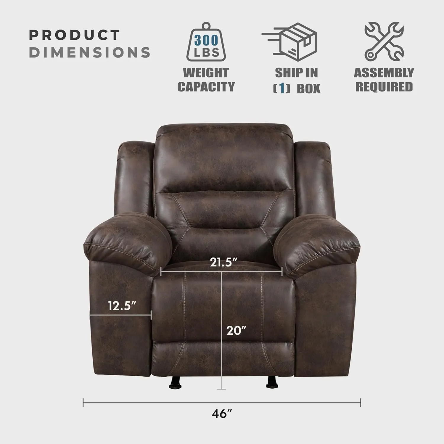 Lexicon Rocker Recliner Chair for Living Room, Wall Hugger Manual Recliner Chairs, Textured Microfiber Upholstered Rocking Reclining Chair, Home Theater Seating, Required Assembly, Dark Brown