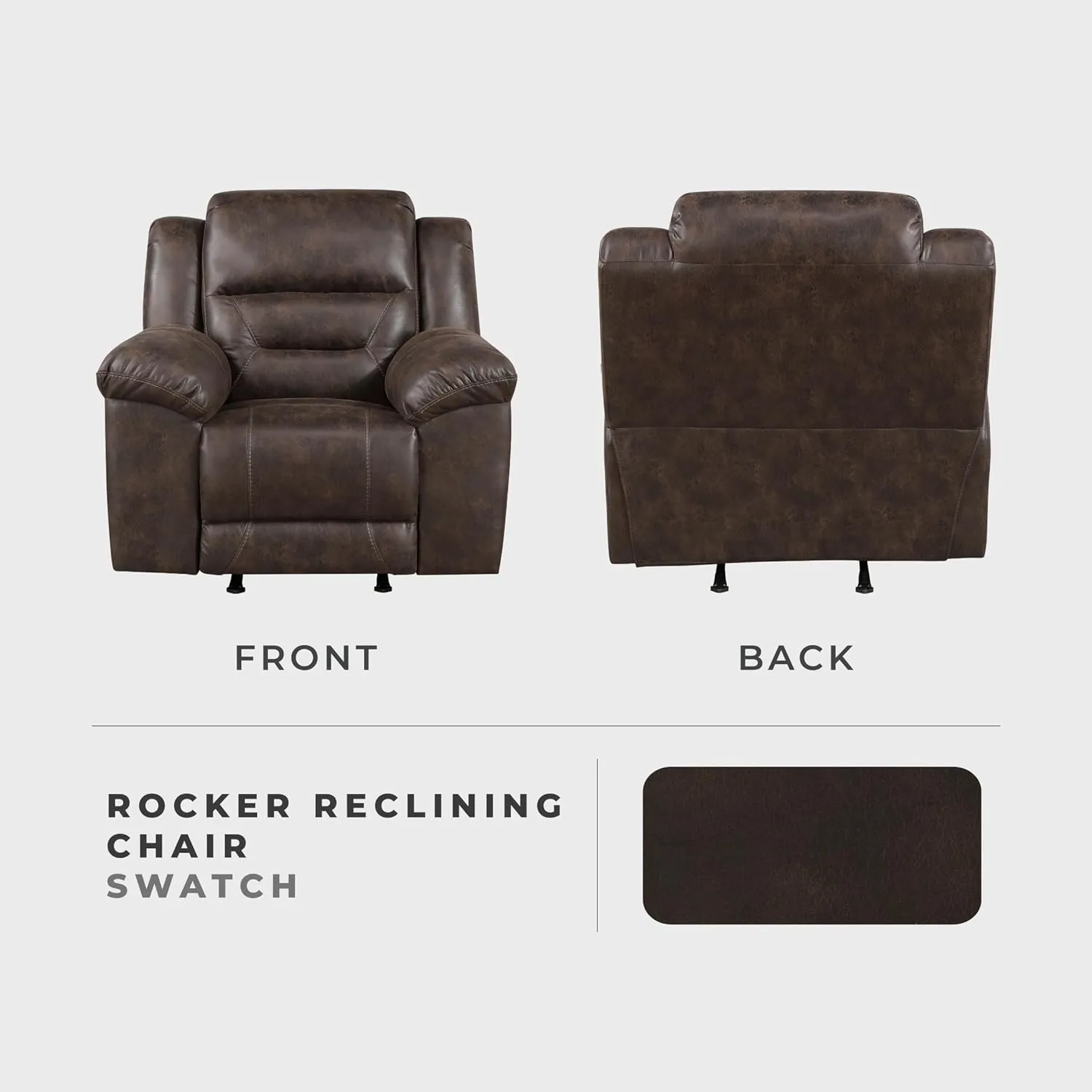 Lexicon Rocker Recliner Chair for Living Room, Wall Hugger Manual Recliner Chairs, Textured Microfiber Upholstered Rocking Reclining Chair, Home Theater Seating, Required Assembly, Dark Brown