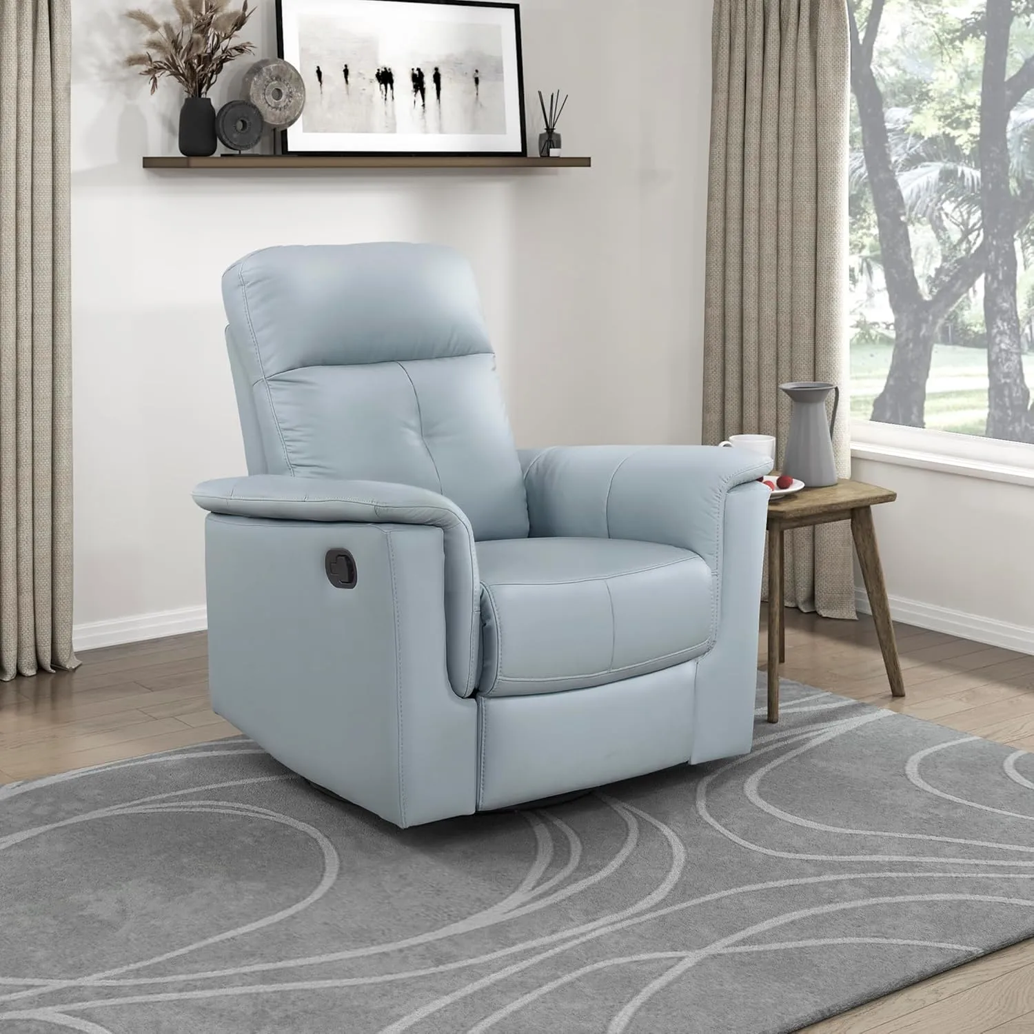 Lexicon Swivel Glider Recliner Chair, Comfy Nursery Glider, Top Grain Leather Match Recliner, Manual Reclining Chair for Living Room/Office/Apartment, Blue