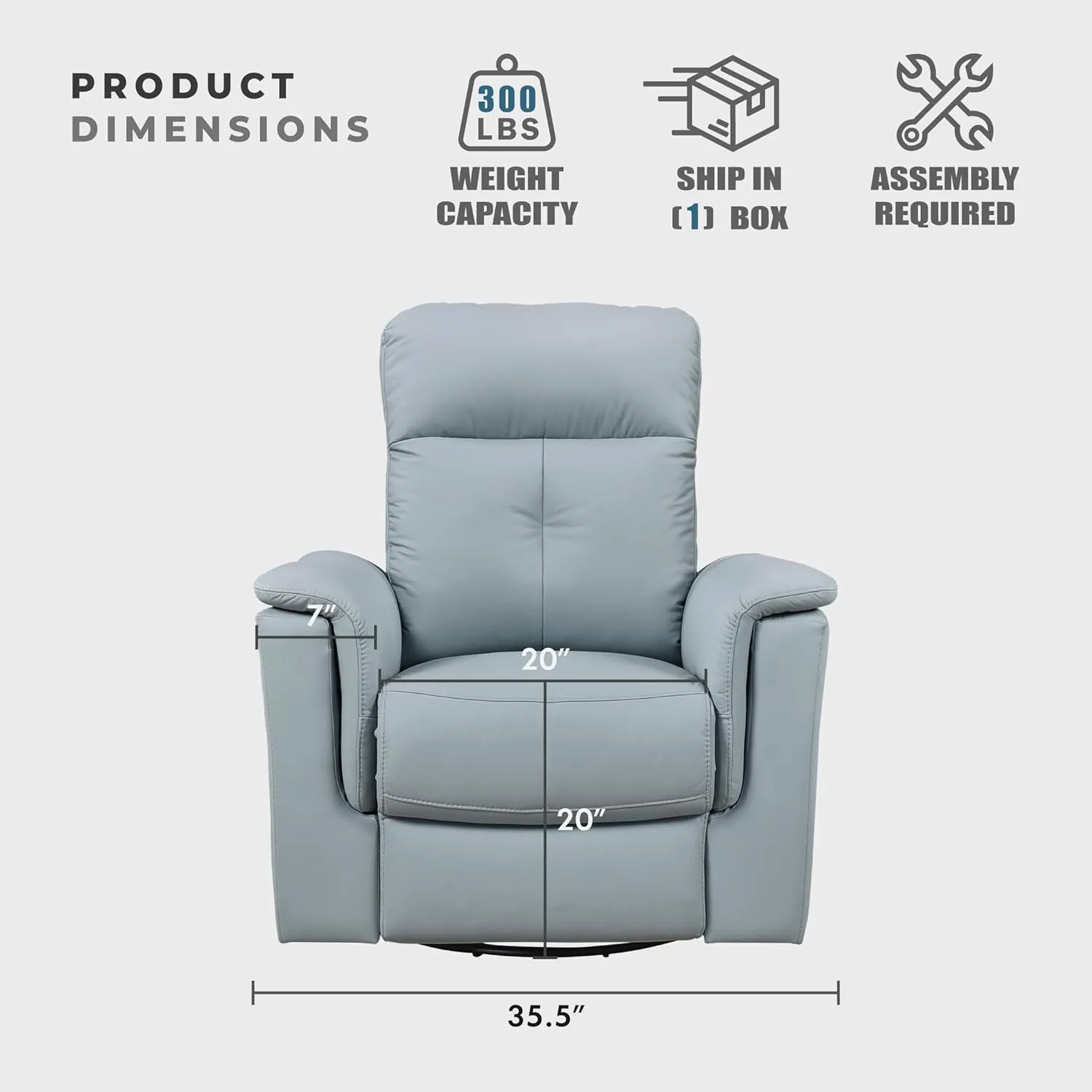 Lexicon Swivel Glider Recliner Chair, Comfy Nursery Glider, Top Grain Leather Match Recliner, Manual Reclining Chair for Living Room/Office/Apartment, Blue