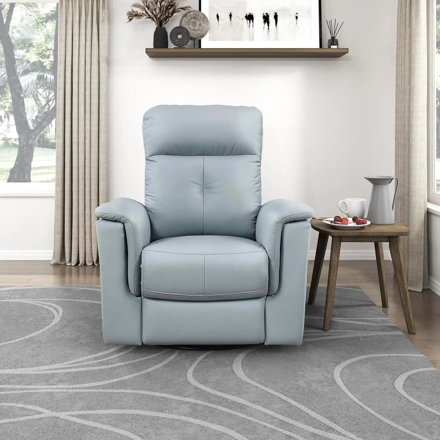 Lexicon Swivel Glider Recliner Chair, Comfy Nursery Glider, Top Grain Leather Match Recliner, Manual Reclining Chair for Living Room/Office/Apartment, Blue