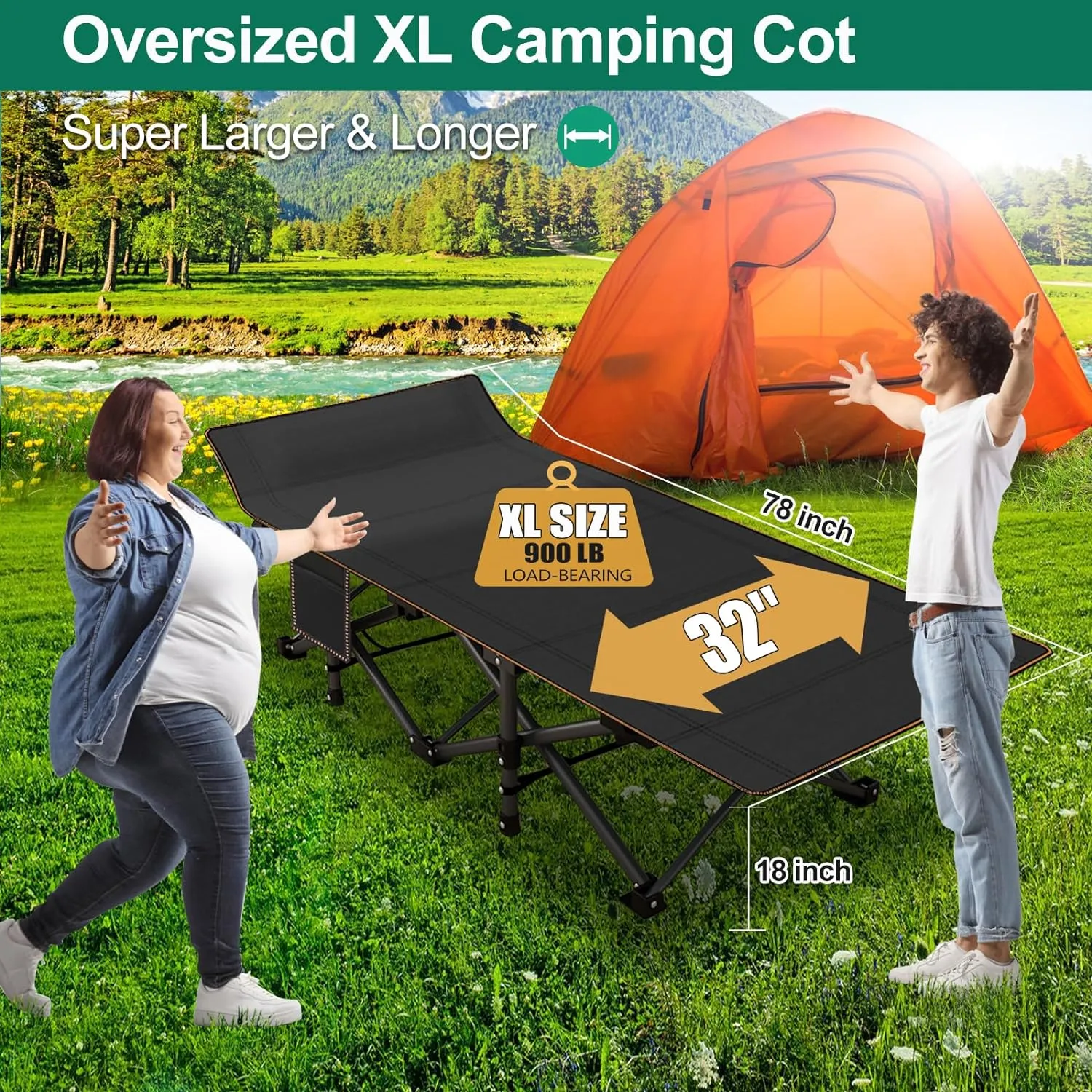 LILYPELLE Folding Camping Cot, Heavy Duty Sleeping Cots with Carry Bag, Double Layer Oxford Portable Travel Camp Cots for Home, Office Nap and Outdoor Beach
