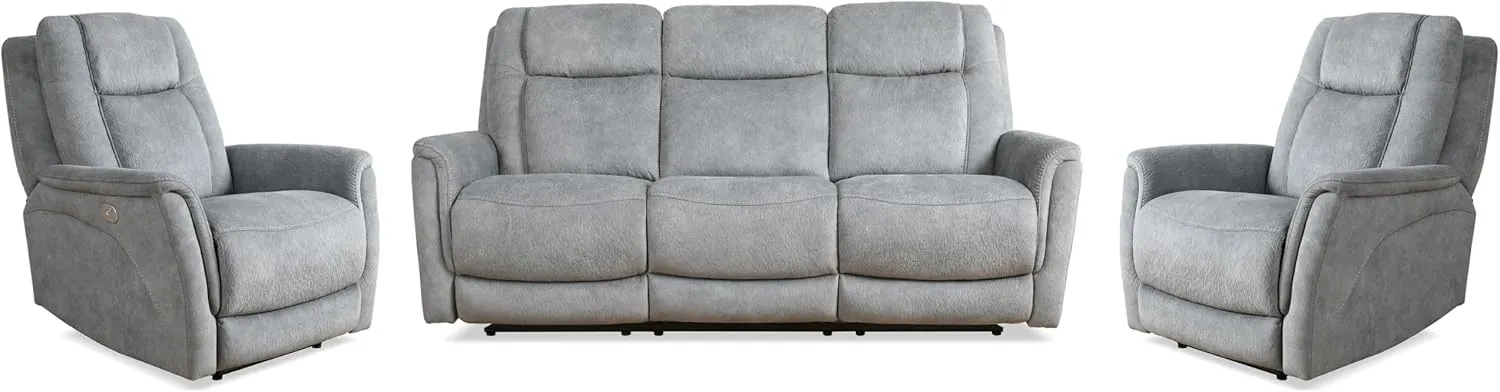 Linus - Hudson Grey Power Reclining Sofa and Two Recliners