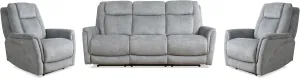 Linus - Hudson Grey Power Reclining Sofa and Two Recliners