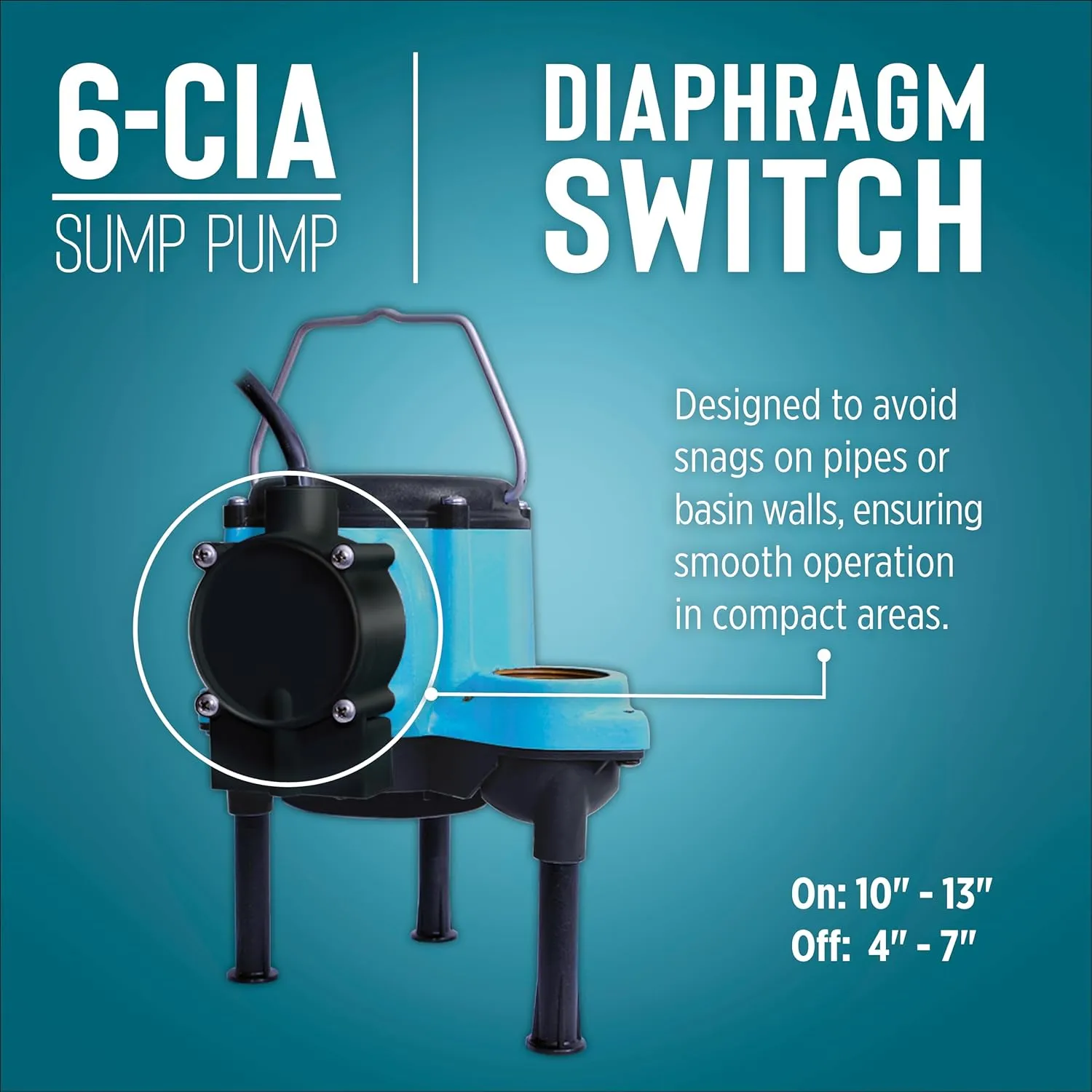 Little Giant 6-CIA 115 Volt, 1/3 HP 2760 GPH Cast Iron Submersible Sump Pump with Extended Leg Kit and Integral Diaphragm Switch, 10-Ft. Cord, Blue, 506162