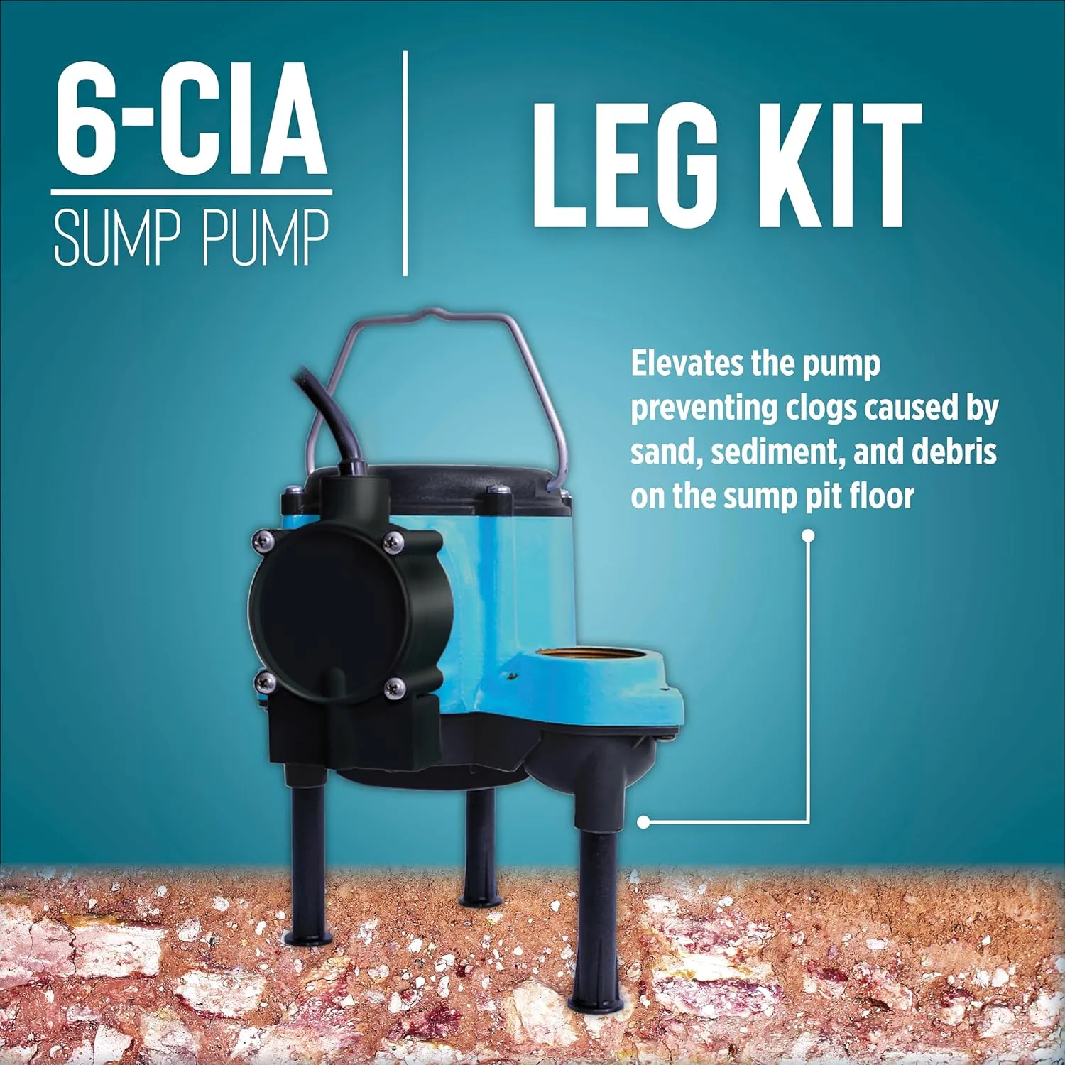 Little Giant 6-CIA 115 Volt, 1/3 HP 2760 GPH Cast Iron Submersible Sump Pump with Extended Leg Kit and Integral Diaphragm Switch, 10-Ft. Cord, Blue, 506162