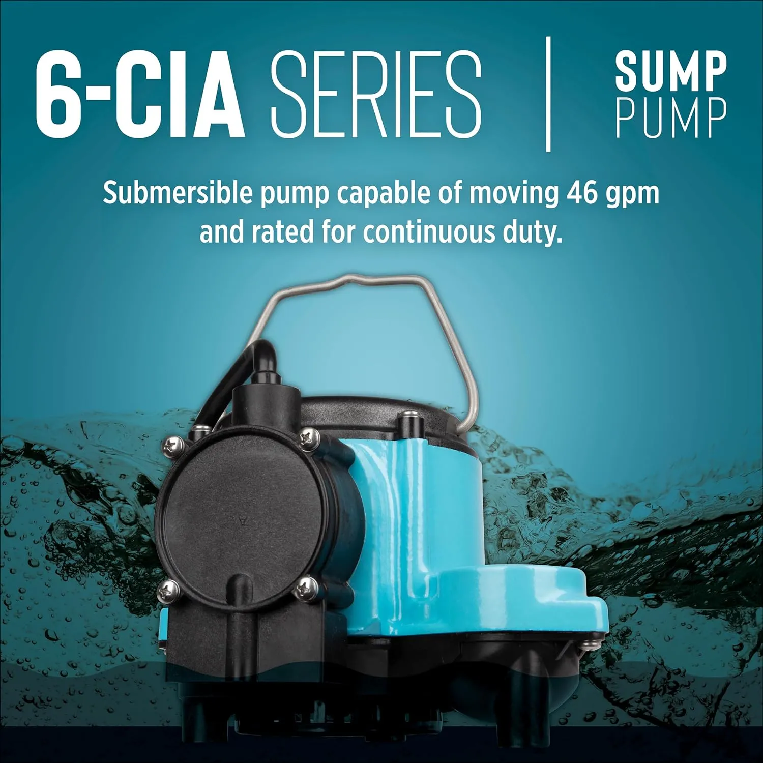 Little Giant 6-CIA 115 Volt, 1/3 HP 2760 GPH Cast Iron Submersible Sump Pump with Extended Leg Kit and Integral Diaphragm Switch, 10-Ft. Cord, Blue, 506162