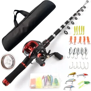 Lixada Fishing Rod and Reel Combo with Fishing Lures for Adult, 6.89ft/2.1m Telescopic Fishing Rod with Baitcasting Reel 18 1BB Right/Left Hand Portable Fishing Kits Complete for Fishing Trip