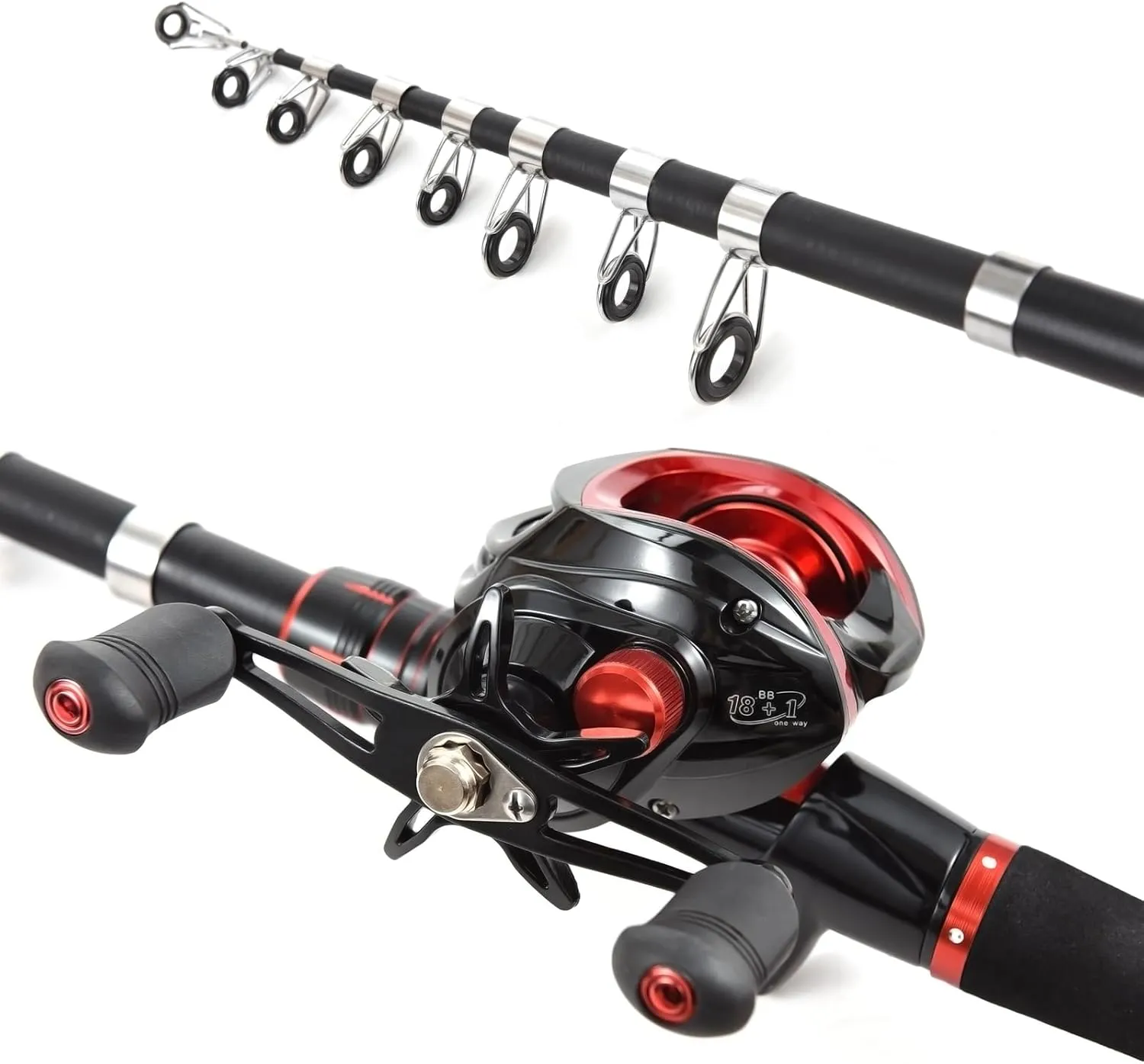 Lixada Fishing Rod and Reel Combo with Fishing Lures for Adult, 6.89ft/2.1m Telescopic Fishing Rod with Baitcasting Reel 18 1BB Right/Left Hand Portable Fishing Kits Complete for Fishing Trip