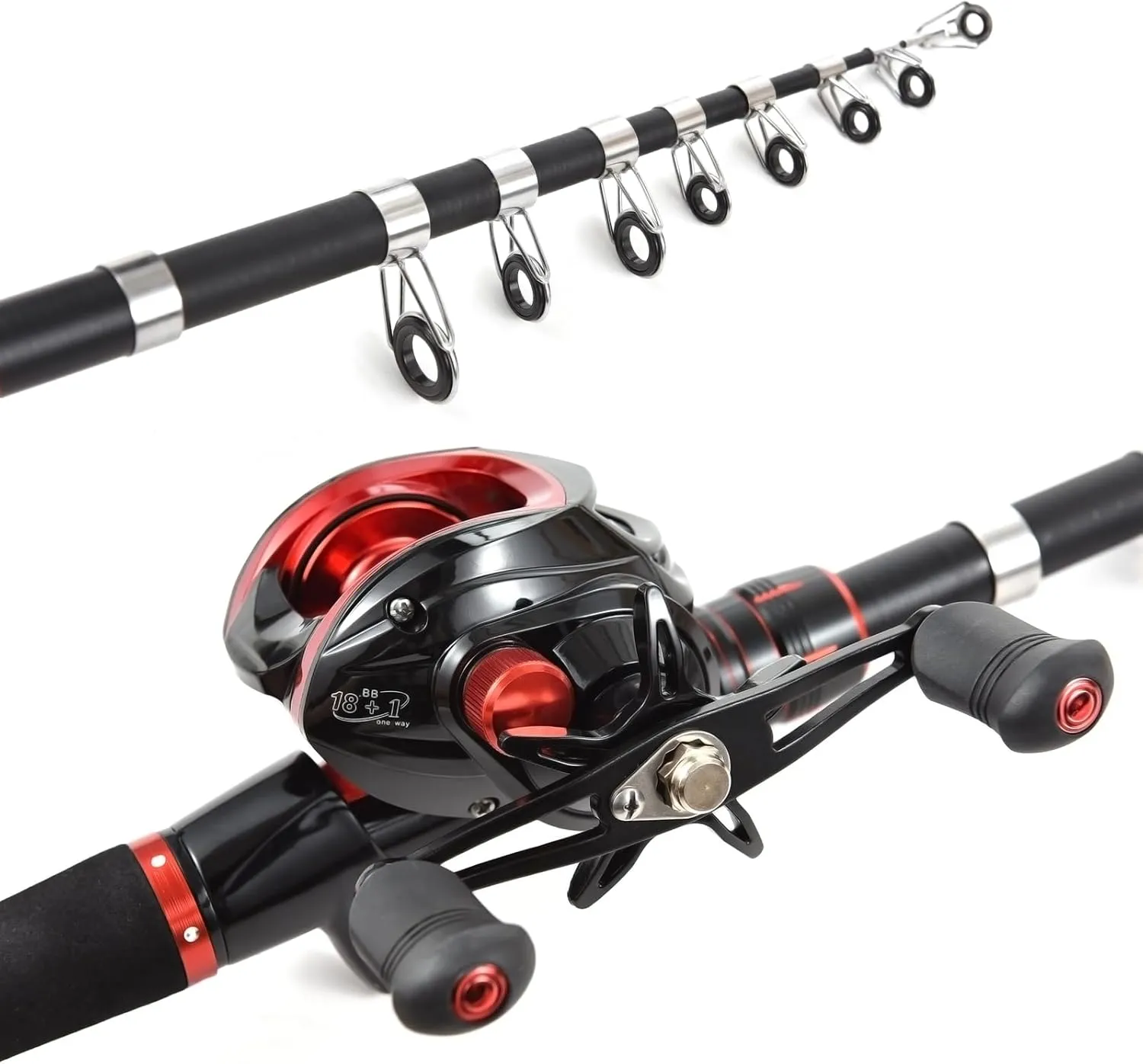 Lixada Fishing Rod and Reel Combo with Fishing Lures for Adult, 6.89ft/2.1m Telescopic Fishing Rod with Baitcasting Reel 18 1BB Right/Left Hand Portable Fishing Kits Complete for Fishing Trip