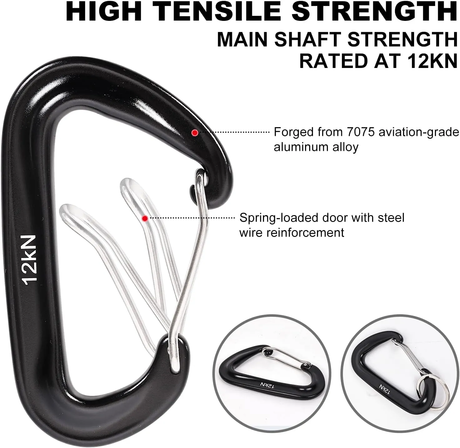 Locking Carabiner Clips & D-Ring Key Hooks 12KN, 7075 Aircraft Aluminum Heavy Duty Rust-Resistant 3/8PCS for Camping, Hiking, Backpacking, Dog Leash, Travel Accessories