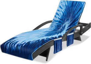 Lounge Chair Towel Cover, Tie Dye Style Chaise Lounge Cover, Beach Chair Covers with Pockets for Pool Sunbathing Beach Garden Courtyard Outdoor Trips, 85 x30 in, Blue Grey